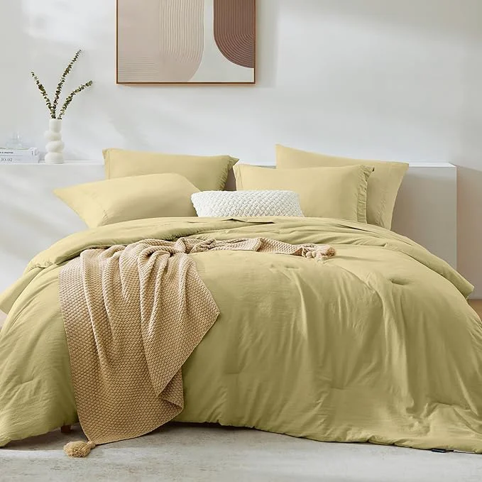 Powerful WRENSONGE King Comforter Set 7 Pieces Hemp Soft Bed in a Bag King with Fitted Sheet Flat Sheet 2 Pillow Shams and 2 Pillowcases- Warm Bedding Set for All Season Fashionable