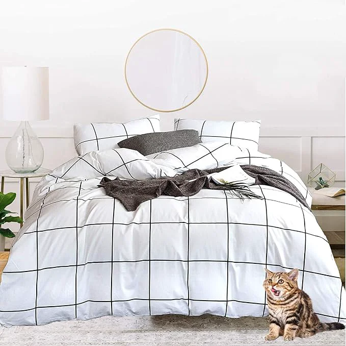 Artisan Houseri Plaid Black and White Comforter Set Queen Buffalo Checkered Bedding Comforters Queen Size for Teen Boys Girls Preppy White Grid Queen Soft Dorm Comforter Women Men Gingham Bedding Sets Queen