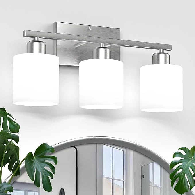 Sophisticated Bathroom Light Fixtures Over Mirror Brushed Nickel Rustproof 3-Light Bathroom Casual