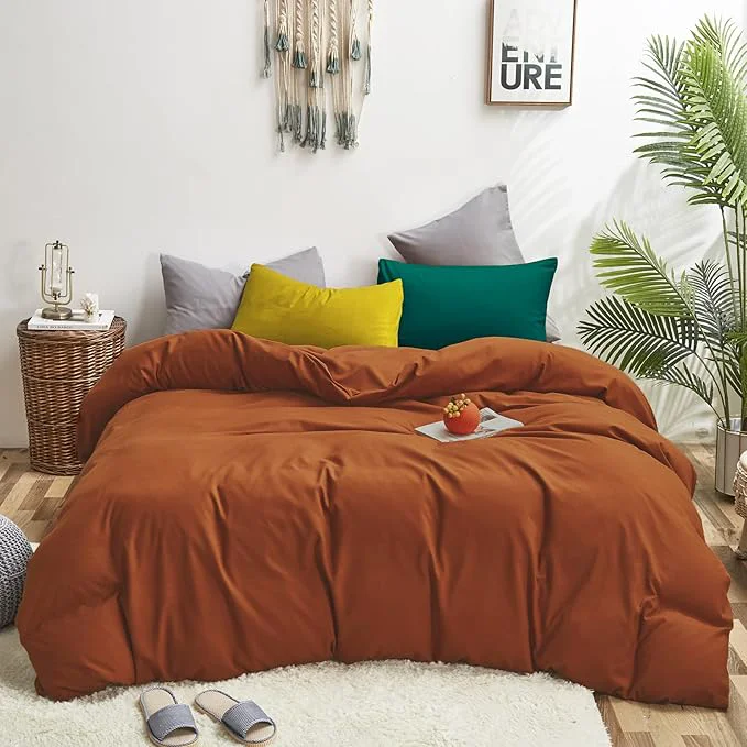 Smooth Cottonight Burnt Orange Comforter Set King Caramel Bedding Comforter Rust Soft Breathable Cotton Reddish Terracotta Blanket Quilts for Women Men King Bed Stylish