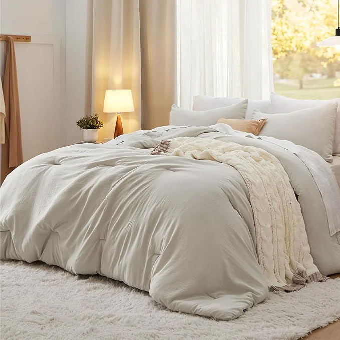 Pure Bedsure Queen Comforter Set Beige Soft Prewashed Bedding for All Seasons 3 Pieces GentleSoft™ Bed Set 1 Lightweight Comforter 90 quot x90 quot and 2 Pillowcases 20 quot x26 quot Unique