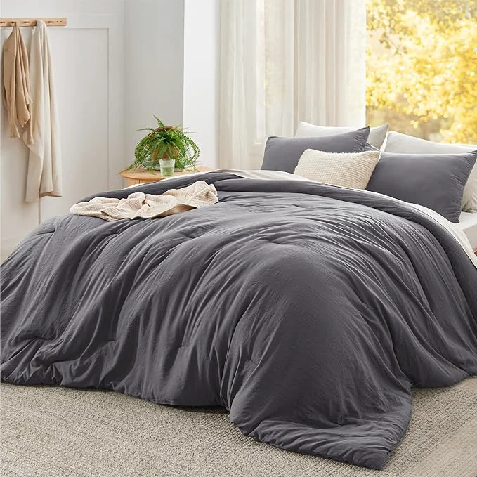 Refined Bedsure Super King Comforter Set Dark Grey Soft Prewashed Bedding for All Seasons 3 Pieces GentleSoft™ Bed Set 1 Lightweight Comforter 120 quot x120 quot and 2 Pillowcases 20 quot x36 quot Contemporary