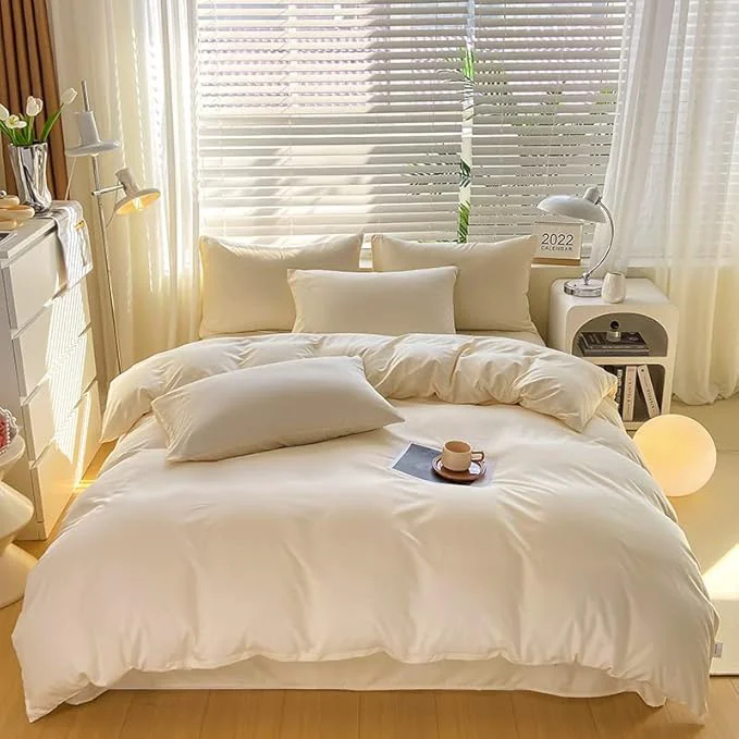 Superior Cottonight Ivory White Comforter Set King Beige Bedding Comforter Set Off White Solid Blanket Quilts Modern Soft Breathable Modern Simple Off White Bedding Set for Women Men King Bed Lightweight