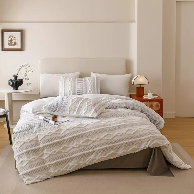 Consistent Houseri Tufted Black Comforter Set Queen Jacquard Bedding Shabby Chic Farmhouse Bed Sets Queen Fast