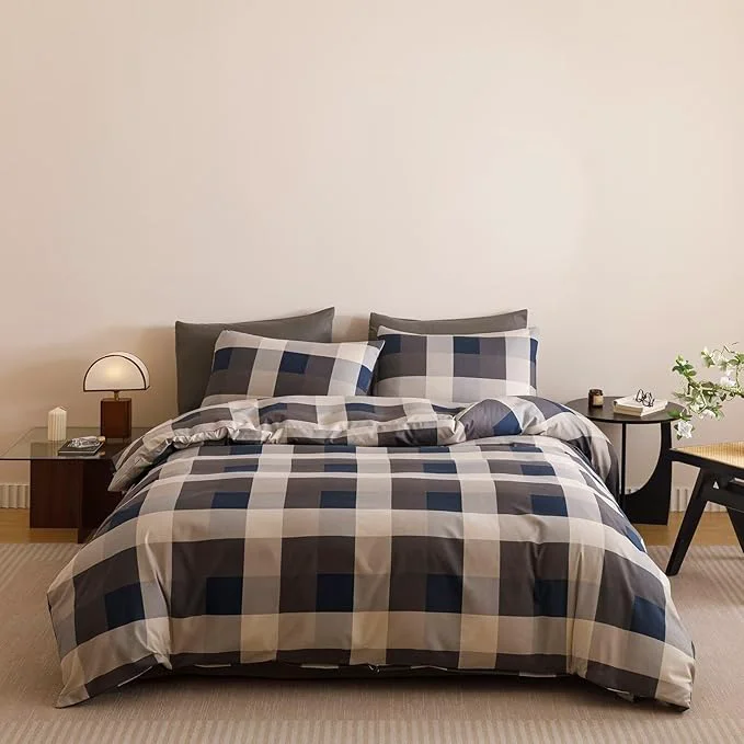 Excellent Houseri Blue Plaid Comforter Set California King Vintage Grid Bedding Sets Quality