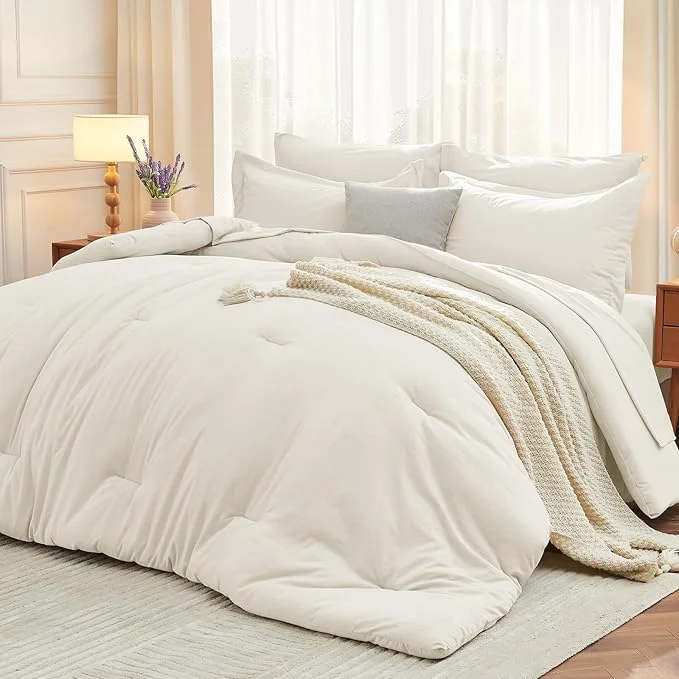 Carefully Designed MUXHOMO 5 Pieces Twin Comforter Set Soft Bed in a Bag Twin Size All Season Bedding Set with Comforter Flat Sheet Fitted Sheet Pillowcases amp Shams Ivory Long-Lasting