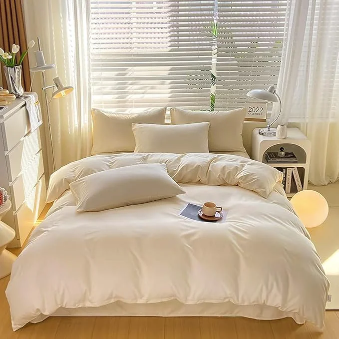 Lightweight Cottonight Ivory Comforter Set Twin Beige White Bedding Comforter Set Off White Solid Blanket Quilts Solid Cream White Modern Soft Breathable Chic Ivory Bedding Set for Women Men Twin Bed Detailed