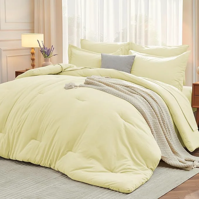 Refined MUXHOMO 5 Pieces Twin Comforter Set Soft Bed in a Bag Twin Size All Season Bedding Set with Comforter Flat Sheet Fitted Sheet Pillowcases amp Shams Cream Yellow Trusted
