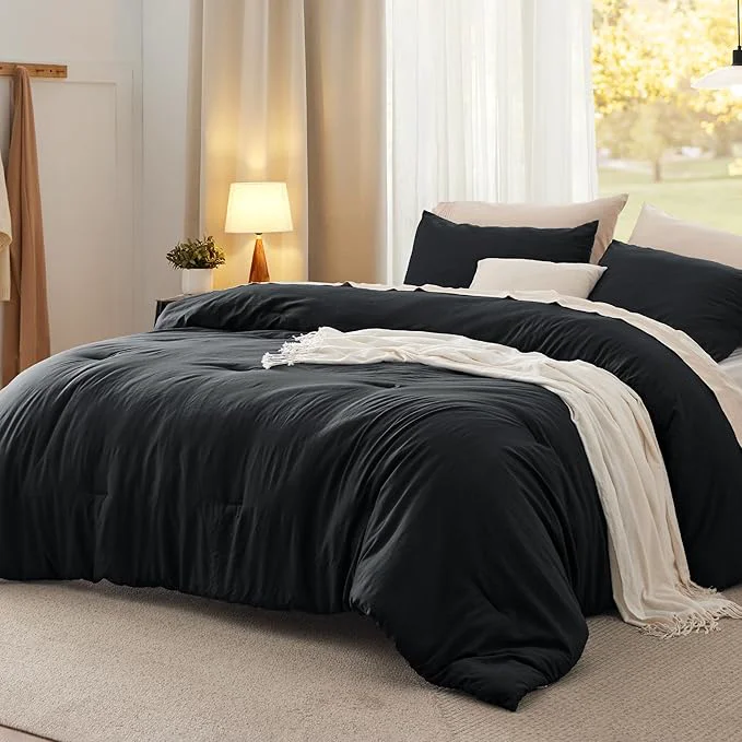 Fast Bedsure Oversized King Comforter Set Black Soft Prewashed Bedding for All Seasons 3 Pieces GentleSoft™ Bed Set 1 Lightweight Comforter 120 quot x98 quot and 2 Pillowcases 20 quot x36 quot Reusable