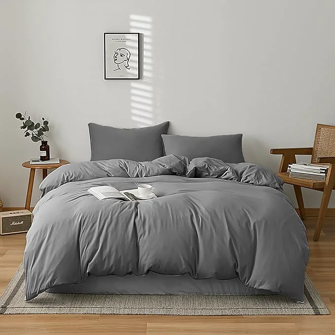 Environmentally Friendly Cottonight Grey Comforter Set King Men Dark Gray Bedding Comforter Set King Size Solid 3Pcs Bed Set Modern Cozy Breathable Gray Bedding Comforter Sets for Women Men Natural
