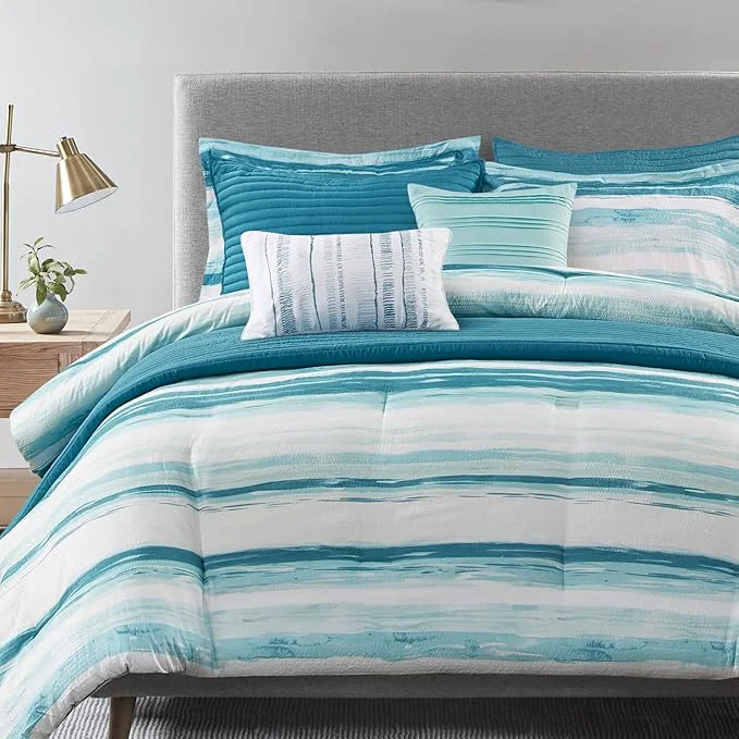 Contemporary Madison Park Marina Comforter Quilt Combo Set – Modern Luxury Design All Season Down Bedding Matching Shams Decorative Pillows King Cal King 104 quot x92 quot Aqua 8 Piece Sustainable