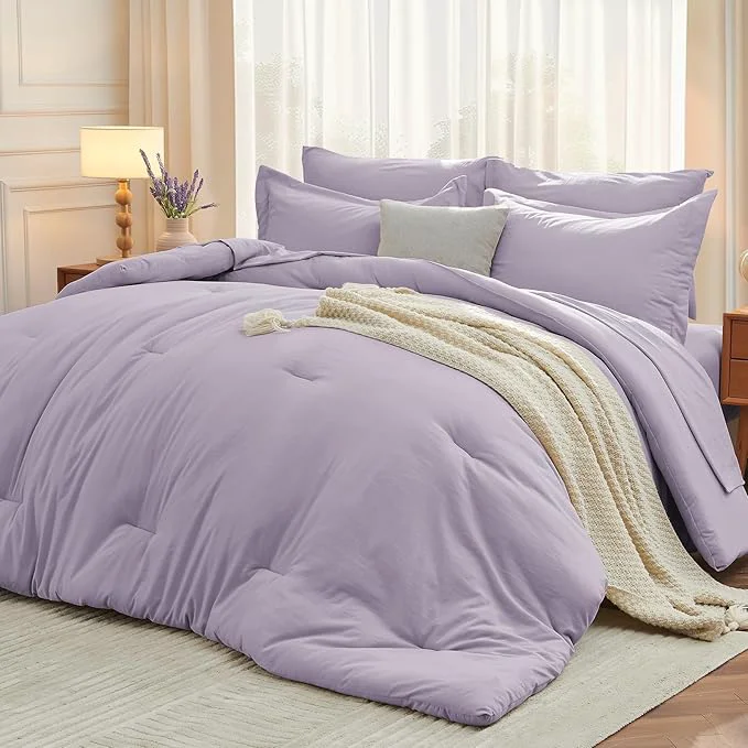Contemporary MUXHOMO 7 Pieces King Comforter Set Soft Bed in a Bag King Size All Season Bedding Set with Comforter Flat Sheet Fitted Sheet Pillowcases amp Shams Lavender Artisan