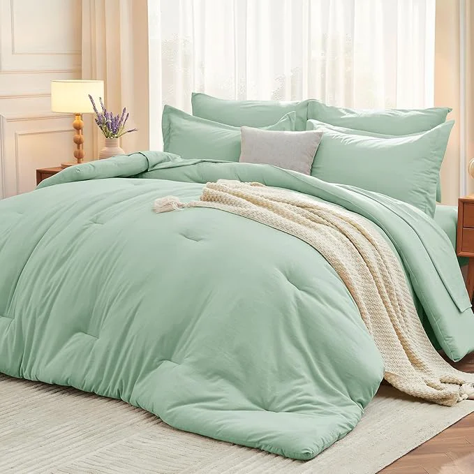 Fine MUXHOMO 7 Pieces Queen Comforter Set Soft Bed in a Bag Queen Size All Season Bedding Set with Comforter Flat Sheet Fitted Sheet Pillowcases amp Shams Sage Green Efficient