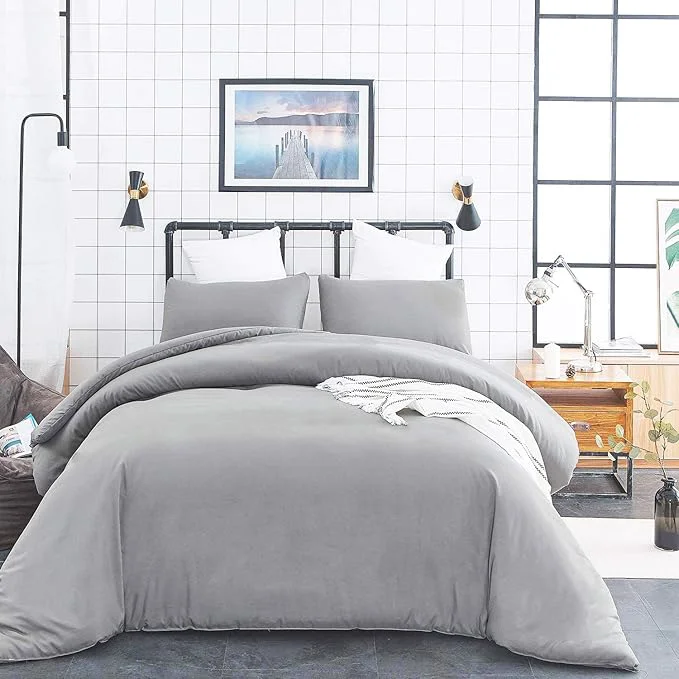 Flexible Houseri Light Grey Comforter Set King Silver Gray Bedding Sets Women Men Elegant Pale Grey King Size Bed Quilts Soft Comfy Solid Color Blankets Detailed