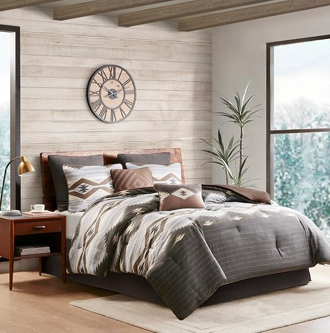Versatile Woolrich Rustic Lodge Cabin Comforter Set – All Season Down Warm Bedding Layer and Matching Shams Oversized Full Bitter Creek Grey Brown Green