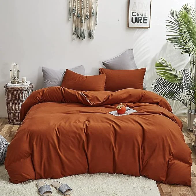 Long-Lasting Houseri Burnt Orange Comforter Set King Size Terracotta Bedding 3 Pieces Women Rust Orange Caramel Comforter King Comfy Soft Comfy Men Solid Color Cinnamon Reddish Brown Quilts Comforters Sets King Comfortable