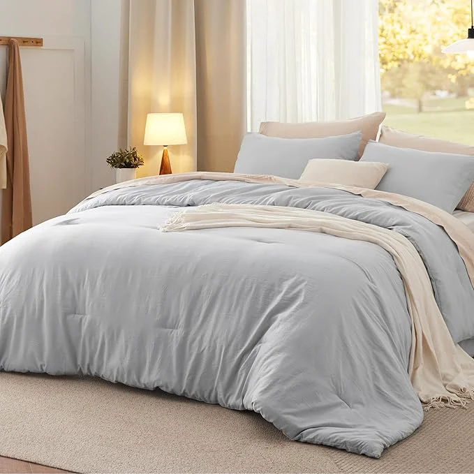 Stylish Bedsure Queen Comforter Set Light Grey Soft Prewashed Bedding for All Seasons 3 Pieces GentleSoft™ Bed Set 1 Lightweight Comforter 90 quot x90 quot and 2 Pillowcases 20 quot x26 quot User-Friendly