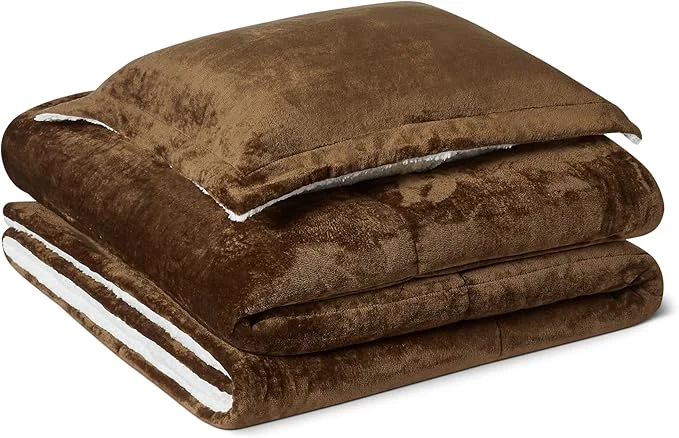 Eco-Friendly Amazon Basics Reversible Sherpa Comforter Set with Pillow Sham Brown Twin Twin XL Dependable