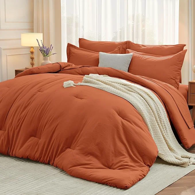 Casual MUXHOMO 7 Pieces King Comforter Set Soft Bed in a Bag King Size All Season Bedding Set with Comforter Flat Sheet Fitted Sheet Pillowcases amp Shams Burnt Orange Excellent