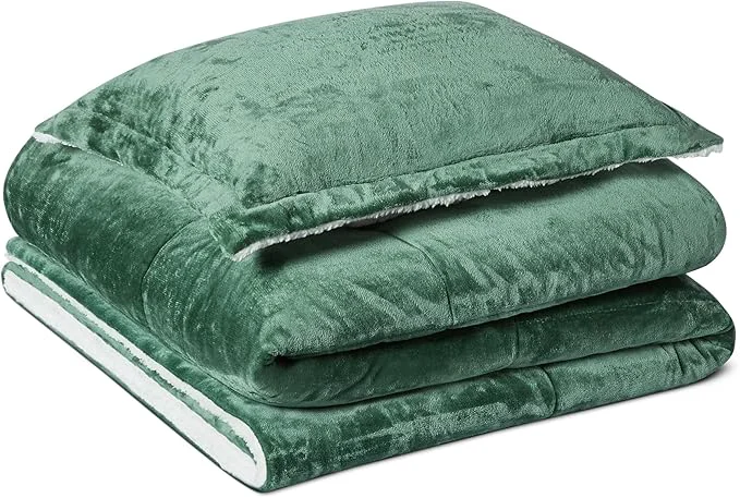 Fashionable Amazon Basics Reversible Sherpa Comforter Set with Pillow Sham Twin Twin XL Green Exclusive