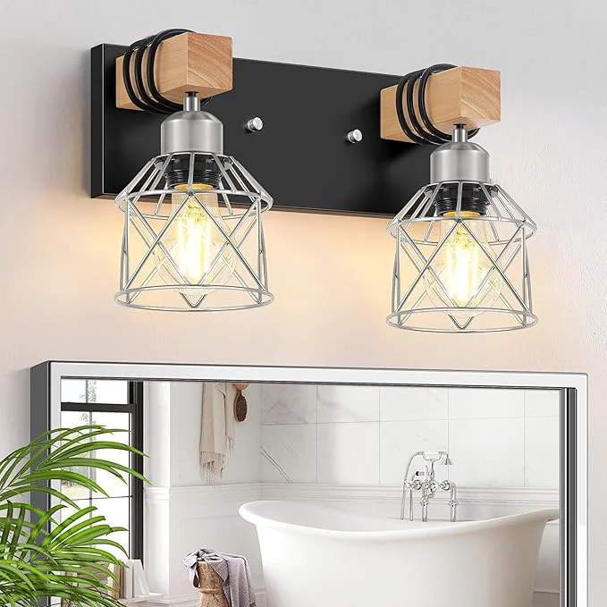 Eco-Friendly FadimiKoo Farmhouse Bathroom Light Fixtures Rustic 2-Light Wood Vanity Lights Flexible