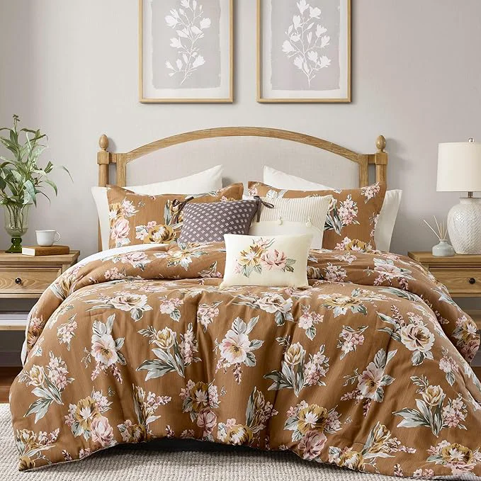 Secure Madison Park Vintage Floral Reversible Comforters King Size Bed All Season Down Bedding Comforter Bedskirt Pillows Shams Salara Queen Terracotta 7 Piece Reversible Green