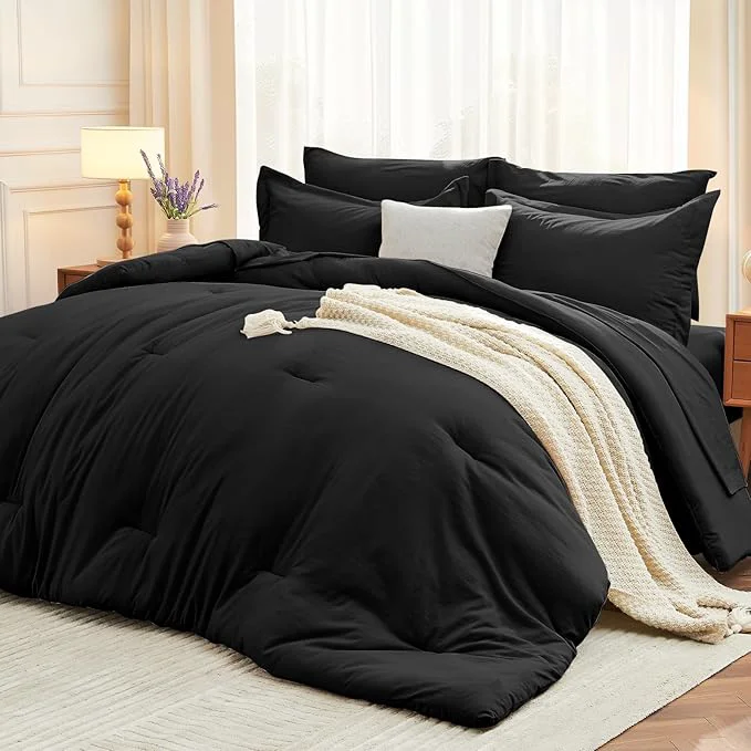 Reliable MUXHOMO 5 Pieces Twin Comforter Set Soft Bed in a Bag Twin Size All Season Bedding Set with Comforter Flat Sheet Fitted Sheet Pillowcases amp Shams Black Optimized
