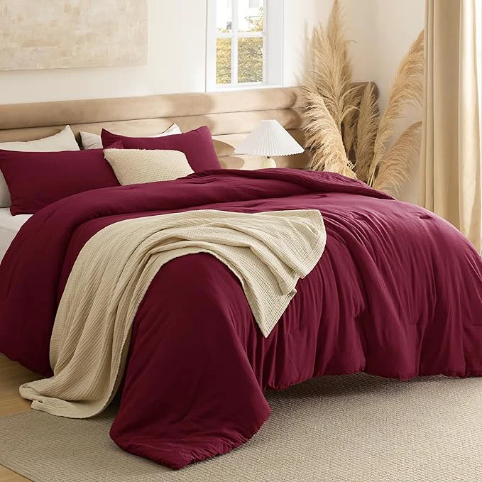 Artisan Bedsure Queen Comforter Set Dark Red Soft Prewashed Bedding for All Seasons 3 Pieces GentleSoft™ Bed Set 1 Lightweight Comforter 90 quot x90 quot and 2 Pillowcases 20 quot x26 quot High-End
