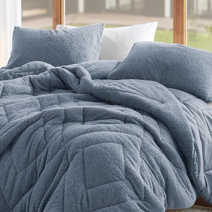 Comfort Spaces Twin Comforter Set Reversible Feather-Soft Plush Comforters for Twin Size Bed All Season Lightweight Shearling Fleece Sherpa Comforter Twin Size Bed Set Twin Twin XL Blue 2 Piece Smart