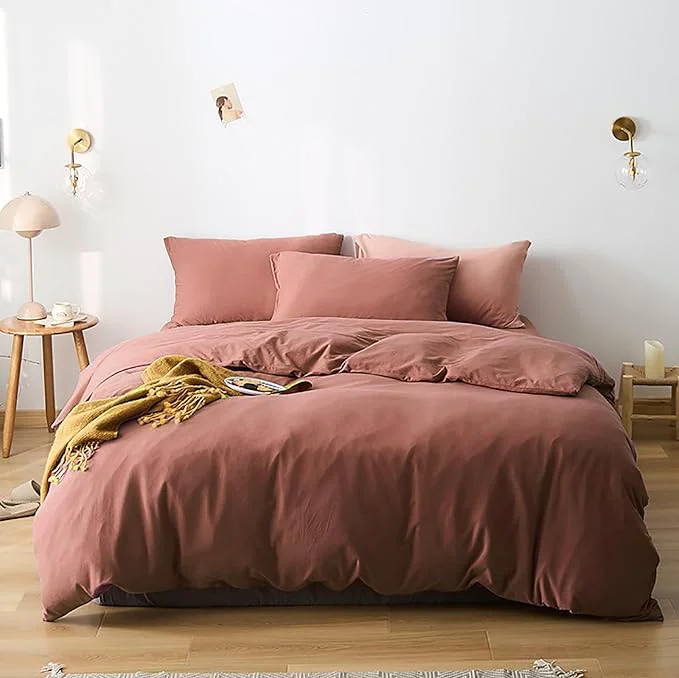 Contemporary Cottonight Brick Red Comforter Queen Bedding Set – Full Solid Modern Blackish Red Blanket Quilts Soft Simple Breathable Comforter for Women amp Men Detailed