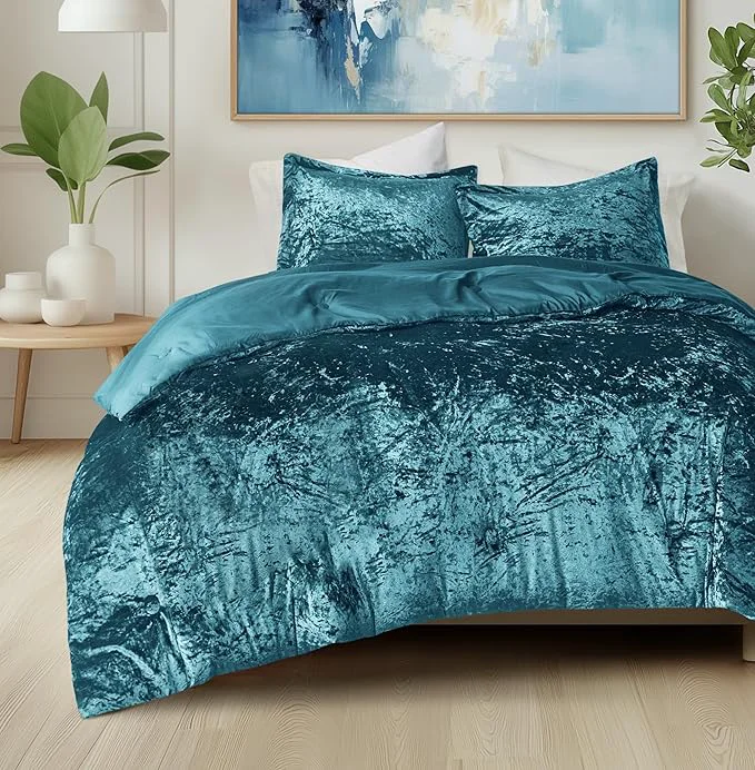 Natural Comfort Spaces Juliette Luxe Comforter Set Velvet Lush with Soft Brushed Microfiber Reverse All Season Cozy Velvet Bedding Sets Fluffy Comforter Bed Set Matching Sham Teal King 3 Piece Genuine