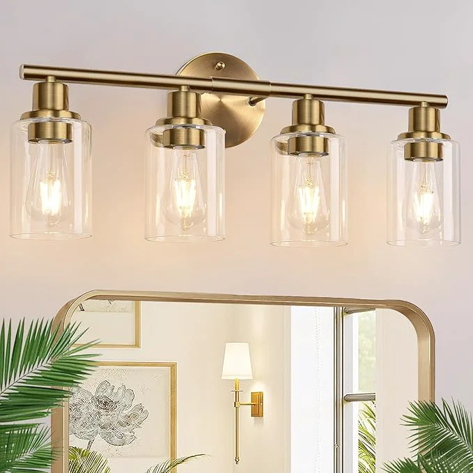 Functional Zarbitta 4-Light Bathroom Light Fixtures Brushed Brass Modern Vanity Lights Refined