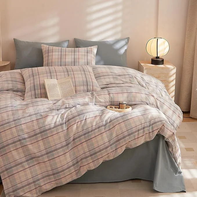 Smooth HighBuy Gingham Comforter Set King Blue Pink Grid Plaid Comforter Set Soft Fluffy Checkered Pattern Comforter with 2 Pillowcases for Women Girls Farmhouse Gingham Grid Bedding Comforter Set Elite