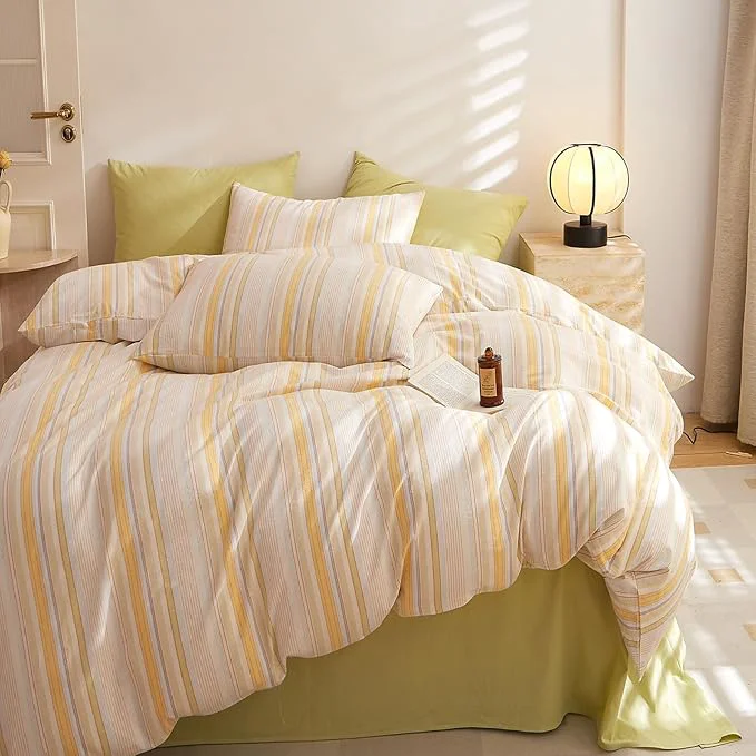 Fast HighBuy Multi Color Striped Comforter Set King Size Vintage Stripes Pattern Bedding Set 3 Pieces Comfy Soft Comforter with 2 Pillowcases Yellow Stripe Comforter Sets Lightweight Unique