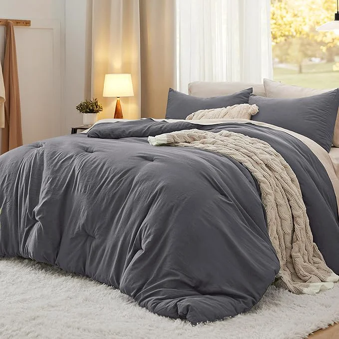 Efficient Bedsure Full Comforter Set Dark Grey Soft Prewashed Bedding for All Seasons 3 Pieces GentleSoft™ Bed Set 1 Lightweight Comforter 82 quot x86 quot and 2 Pillowcases 20 quot x26 quot Enhanced