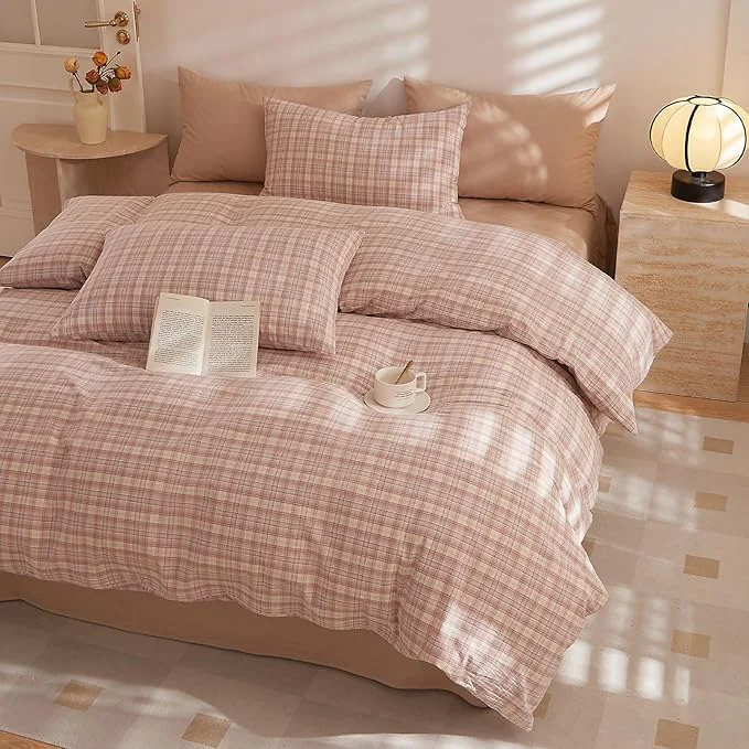 Authentic HighBuy King Comforter Set Pink Gingham Plaid Comforter with 2 Pillowcases Modern Chic Geometric Plaid Comforter 3 Pieces Farmhouse Gingham Bedding Set Fluffy Grid Checkered Comforter Set Original Design