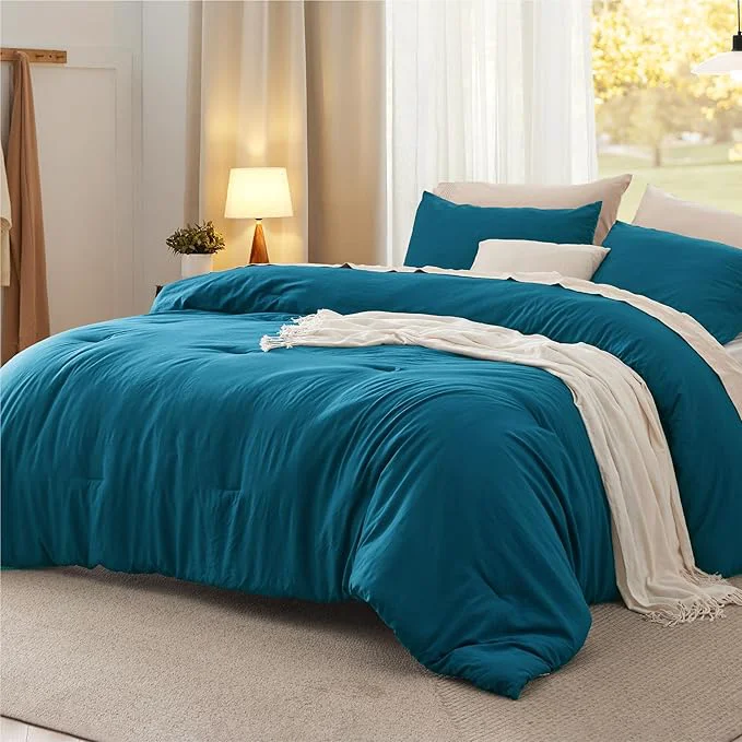 Comfortable Bedsure Full Comforter Set Teal Soft Prewashed Bedding for All Seasons 3 Pieces GentleSoft™ Bed Set 1 Lightweight Comforter 82 quot x86 quot and 2 Pillowcases 20 quot x26 quot Solid