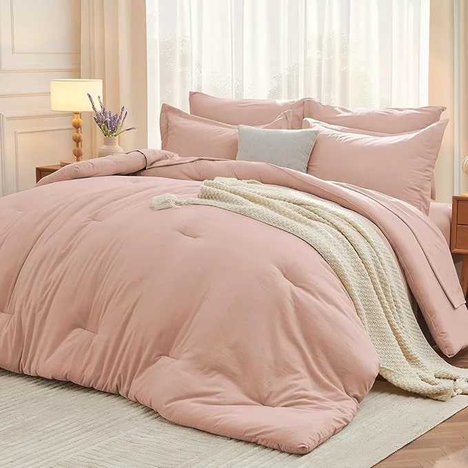 Unique MUXHOMO 7 Pieces King Comforter Set Soft Bed in a Bag King Size All Season Bedding Set with Comforter Flat Sheet Fitted Sheet Pillowcases amp Shams Rose Gold Traditional