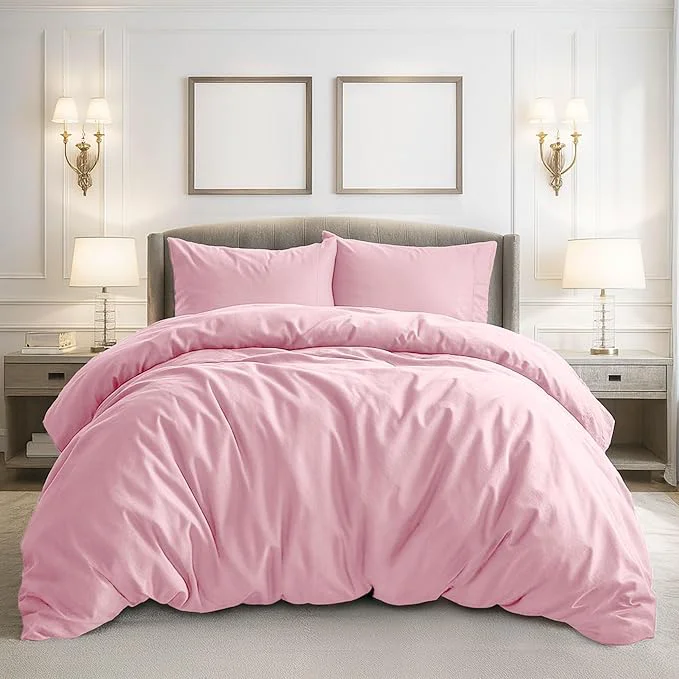 Fine Pure Bedding Duvet Cover King Size – 3 Pieces Extra Soft Bedding Set Includes 1 Duvet Cover 104×90 Inches with Zipper Closure amp 2 Pillow Shams Comforter Not Included Baby Pink Dependable