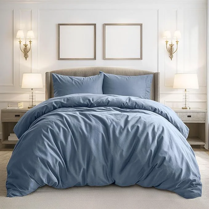 Eco-Friendly Pure Bedding Duvet Cover King Size – 3 Pieces Extra Soft Bedding Set Includes 1 Duvet Cover 104×90 Inches with Zipper Closure amp 2 Pillow Shams Comforter Not Included Ash Blue Natural