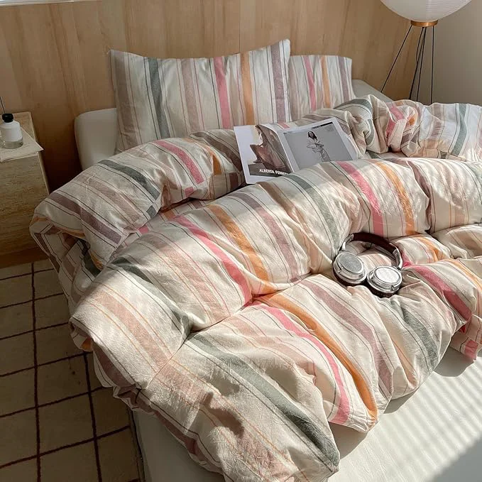 Classic HighBuy Striped Bedding Comforter Set Queen Size Vintage Multi Color Striped Bedding Comforter Queen Boho Geometric Comforter for Kids Boy Modern Bedding Sets Include Pillowcases Retro Chic Original