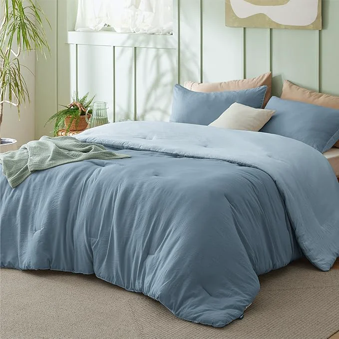 Environmentally Friendly Bedsure King Comforter Set Mineral Blue Soft Prewashed Bedding for All Seasons 3 Pieces GentleSoft™ Bed Set 1 Lightweight Comforter 104 quot x90 quot and 2 Pillowcases 20 quot x36 quot Flexible