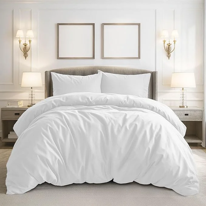 Fine Crafted Pure Bedding Duvet Cover Queen Size – 3 Pieces Extra Soft Bedding Set Includes 1 Duvet Cover 90×90 Inches with Zipper Closure amp 2 Pillow Shams Comforter Not Included White Relaxed
