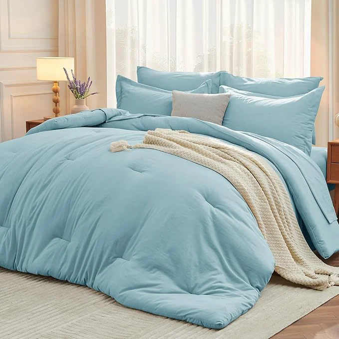 Specialty MUXHOMO 7 Pieces California King Comforter Set Soft Bed in a Bag Cal King Size All Season Bedding Set with Comforter Flat Sheet Fitted Sheet Pillowcases amp Shams Lake Blue Authentic