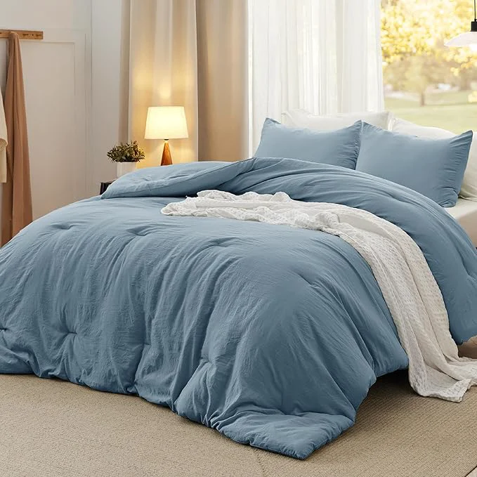 Contemporary Bedsure King Comforter Set Dusty Blue Soft Prewashed Bedding for All Seasons 3 Pieces GentleSoft™ Bed Set 1 Lightweight Comforter 104 quot x90 quot and 2 Pillowcases 20 quot x36 quot Easy-to-Use