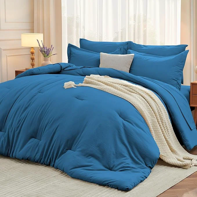 Reusable MUXHOMO 7 Pieces King Comforter Set Soft Bed in a Bag King Size All Season Bedding Set with Comforter Flat Sheet Fitted Sheet Pillowcases amp Shams Bluish Green Trusted