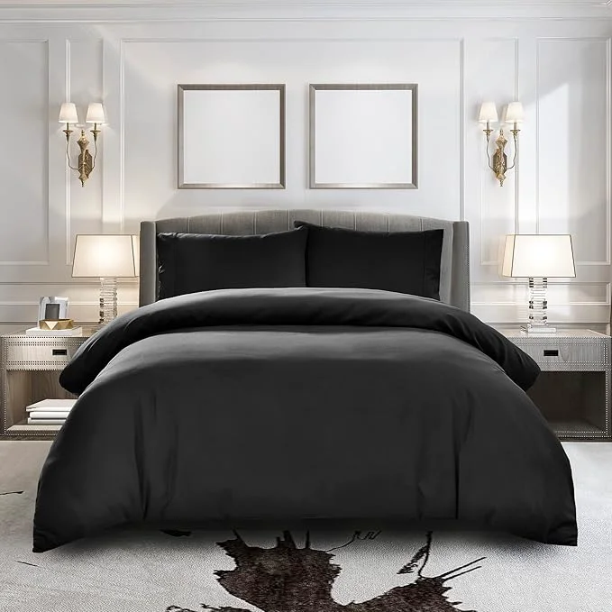 Elite Pure Bedding Duvet Cover Twin 2-Piece Black – 1 Comforter Protector with Zipper Flap and 1 Pillowcase – Hotel Luxury 1800 Brushed Microfiber – Ultra Soft Cool and Breathable Comforter Cover Innovative