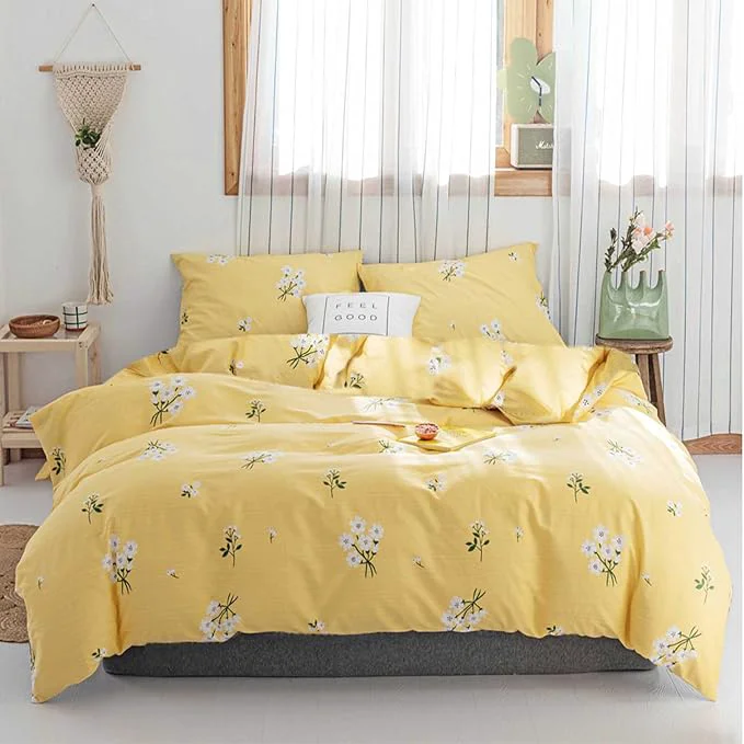 High-End HighBuy Queen Comforter Set Yellow Floral for Women Girls 1 Cute Flower Comforter and 2 Pillow Shams All Season Vintage Chic Botanical Bedding Comforter Set Fluffy Comfortable Soft
