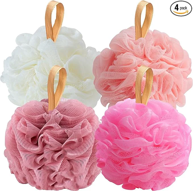 Reusable Fishent Loofah Bath Sponge 4 Pack 70g Shower Loofahs Soft Mesh Pouf Shower High-Quality