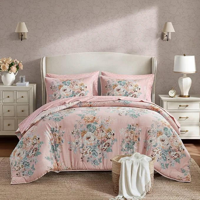 Responsible Madison Park Essentials Floral Comforter Set Full Size Vintage Flower Bedding Set with Sheet Set 7 Pieces Bed in a Bag with Reversible Botanical Comforter and Pillowcases amp Shams Heather Pink Superior